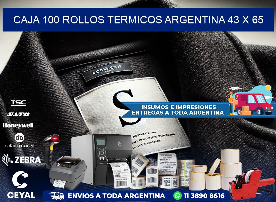 CAJA 100 ROLLOS TERMICOS ARGENTINA 43 x 65