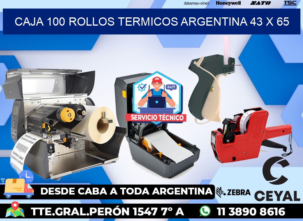 CAJA 100 ROLLOS TERMICOS ARGENTINA 43 x 65