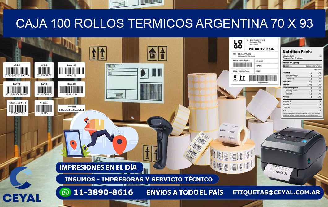 CAJA 100 ROLLOS TERMICOS ARGENTINA 70 x 93