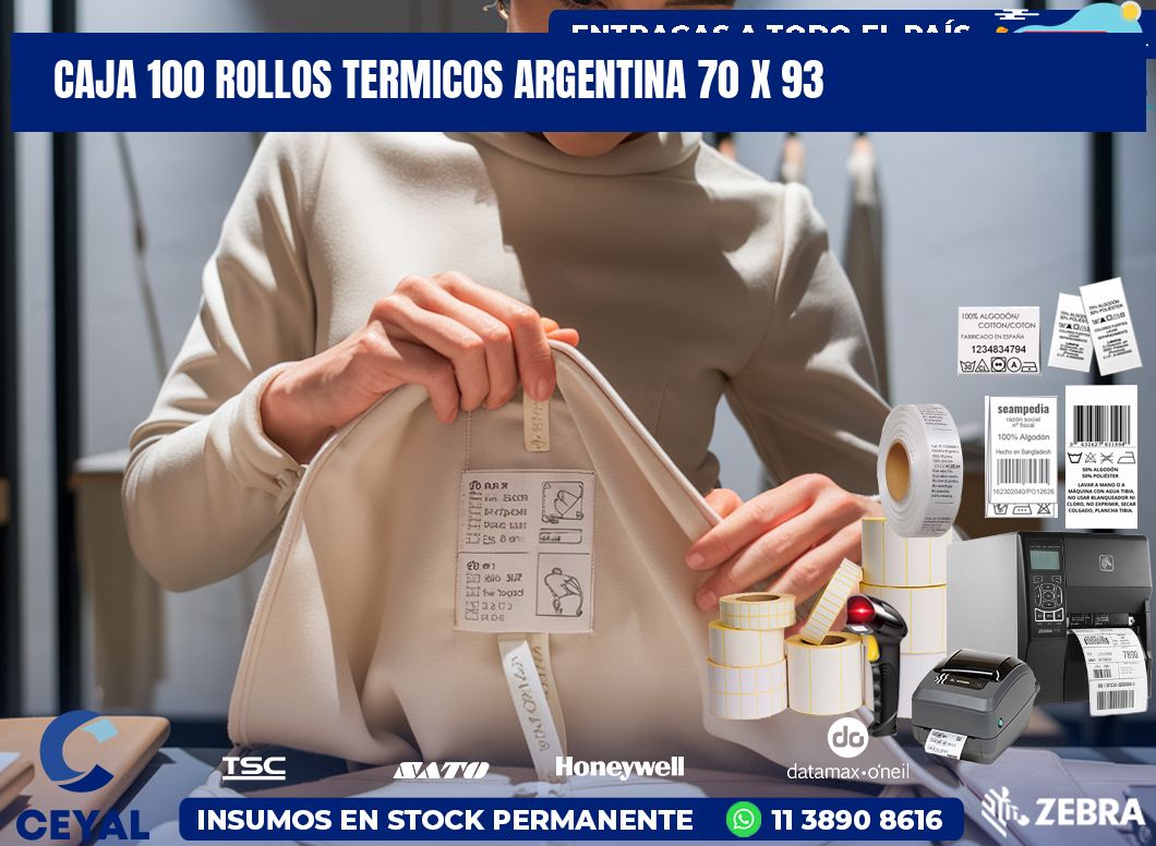 CAJA 100 ROLLOS TERMICOS ARGENTINA 70 x 93
