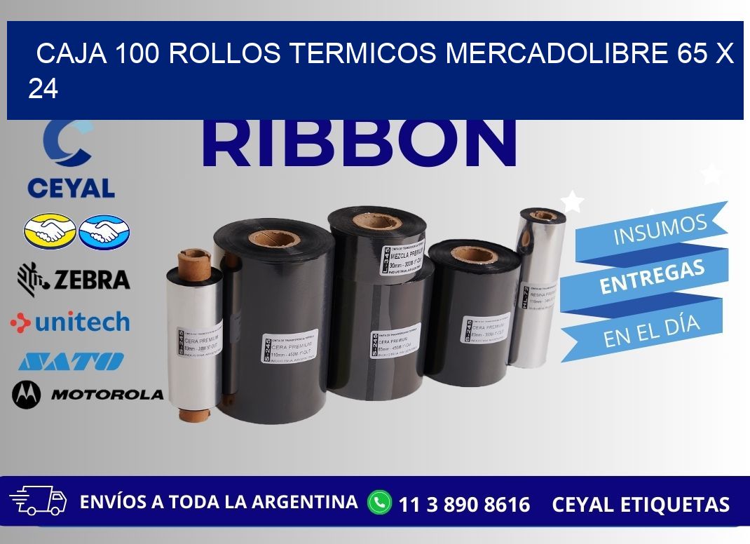 CAJA 100 ROLLOS TERMICOS MERCADOLIBRE 65 x 24