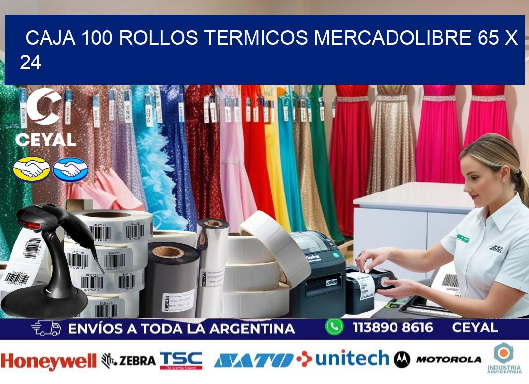 CAJA 100 ROLLOS TERMICOS MERCADOLIBRE 65 x 24