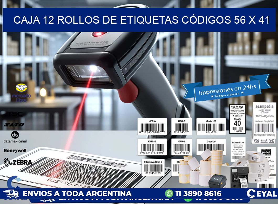 CAJA 12 ROLLOS DE ETIQUETAS CÓDIGOS 56 x 41