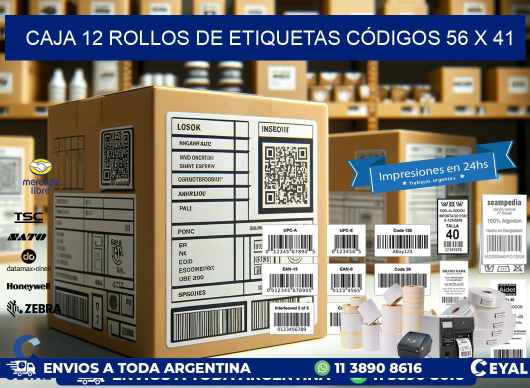 CAJA 12 ROLLOS DE ETIQUETAS CÓDIGOS 56 x 41