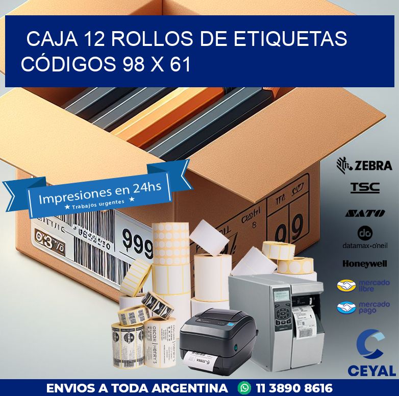 CAJA 12 ROLLOS DE ETIQUETAS CÓDIGOS 98 x 61
