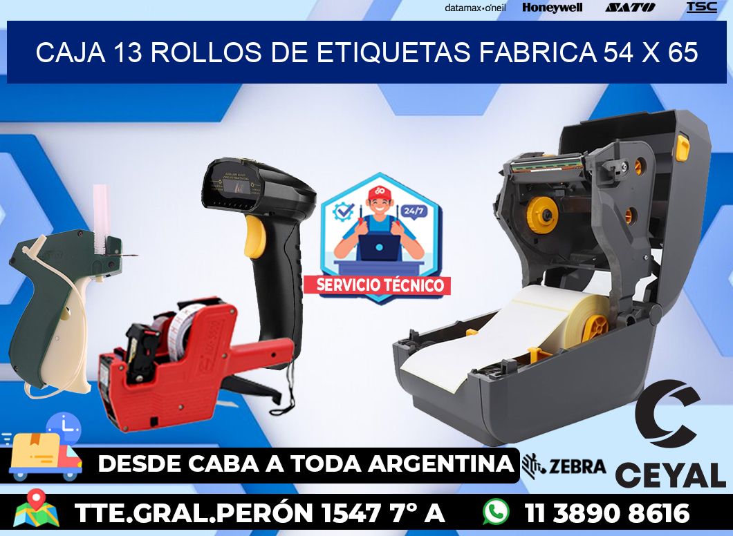 CAJA 13 ROLLOS DE ETIQUETAS FABRICA 54 x 65