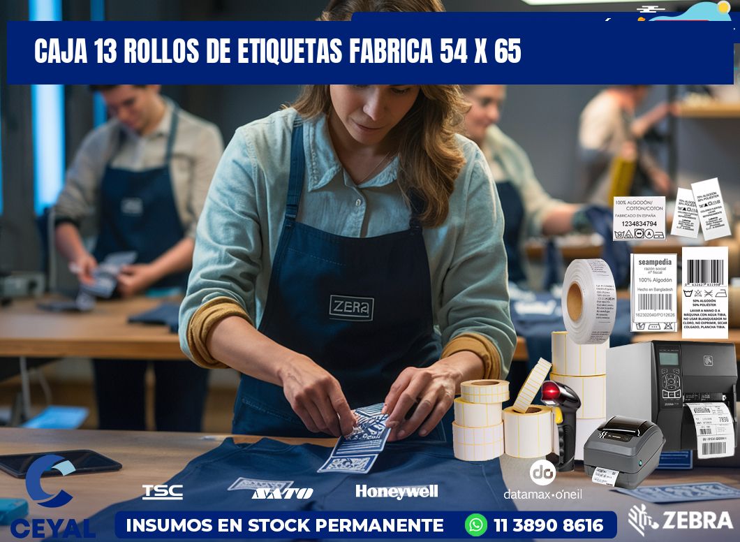 CAJA 13 ROLLOS DE ETIQUETAS FABRICA 54 x 65