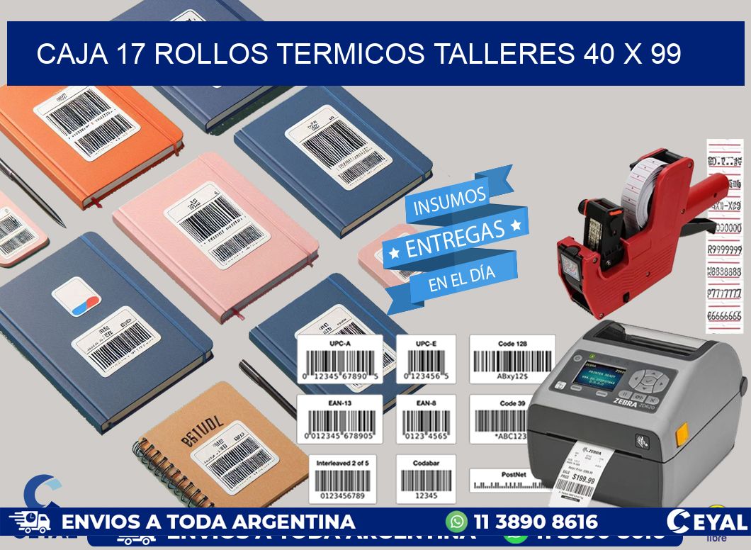 CAJA 17 ROLLOS TERMICOS TALLERES 40 x 99