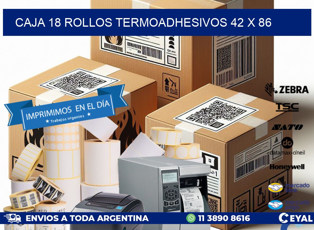 CAJA 18 ROLLOS TERMOADHESIVOS 42 x 86