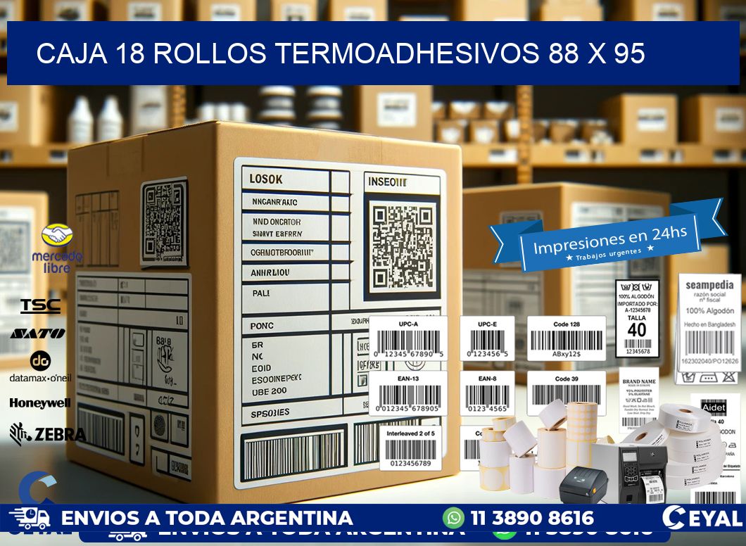 CAJA 18 ROLLOS TERMOADHESIVOS 88 x 95