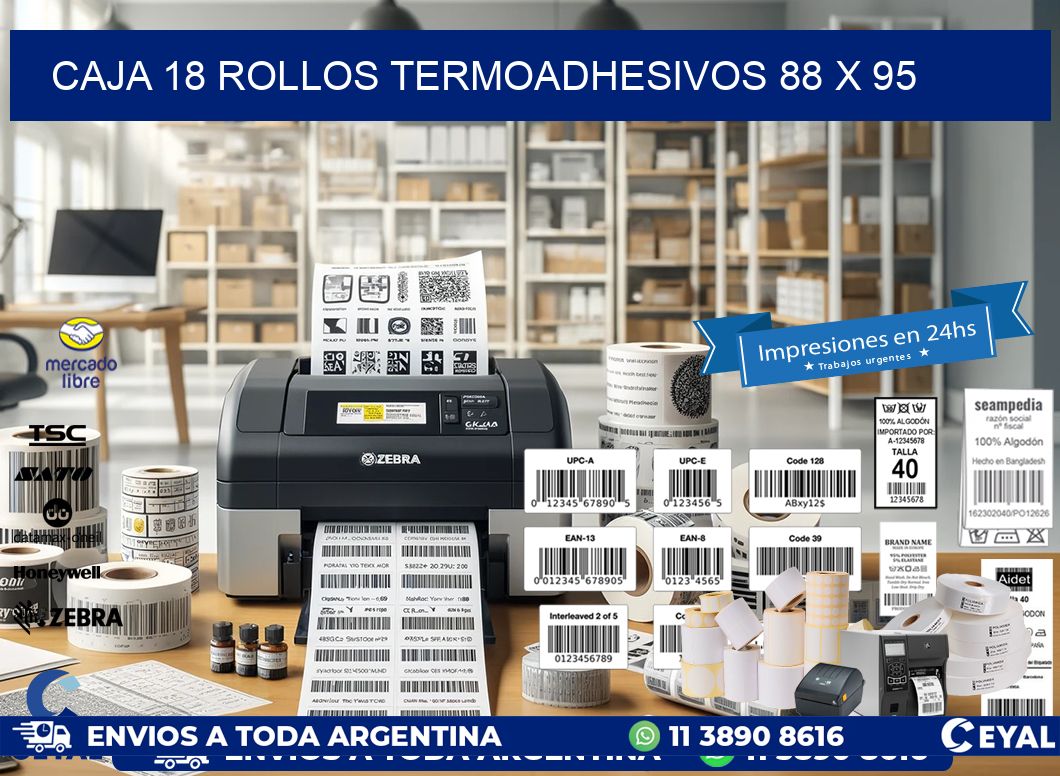 CAJA 18 ROLLOS TERMOADHESIVOS 88 x 95