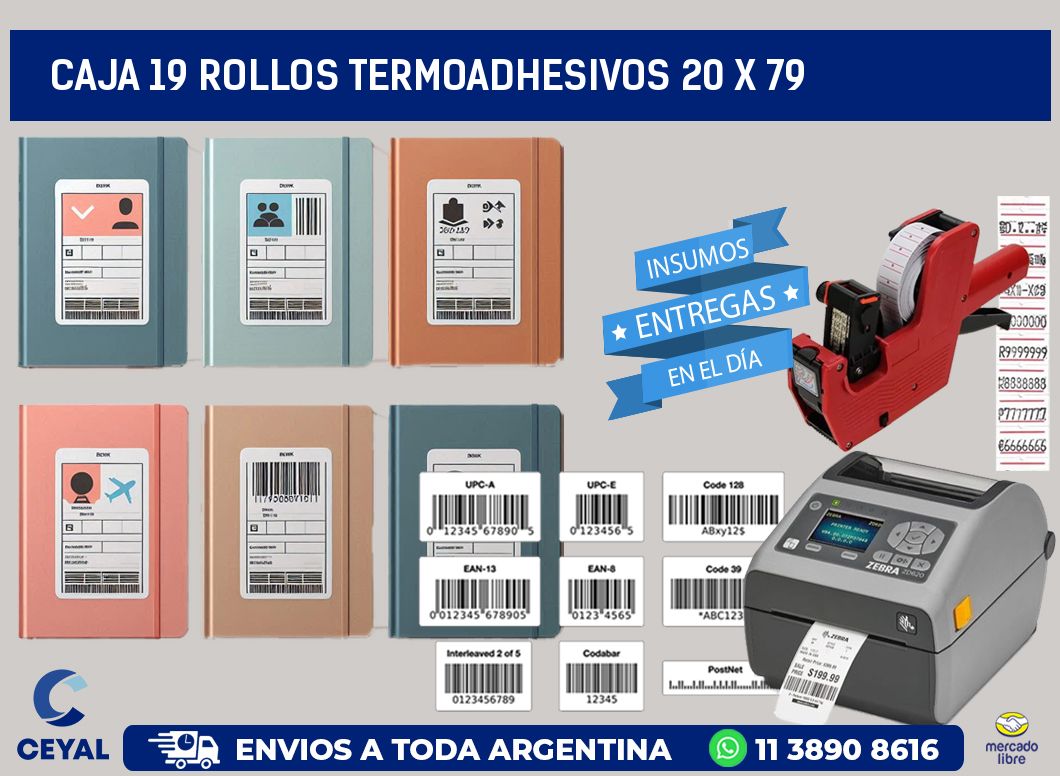 CAJA 19 ROLLOS TERMOADHESIVOS 20 x 79