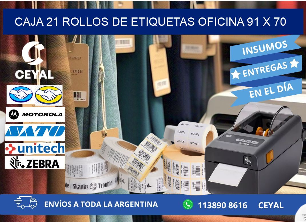 CAJA 21 ROLLOS DE ETIQUETAS OFICINA 91 x 70