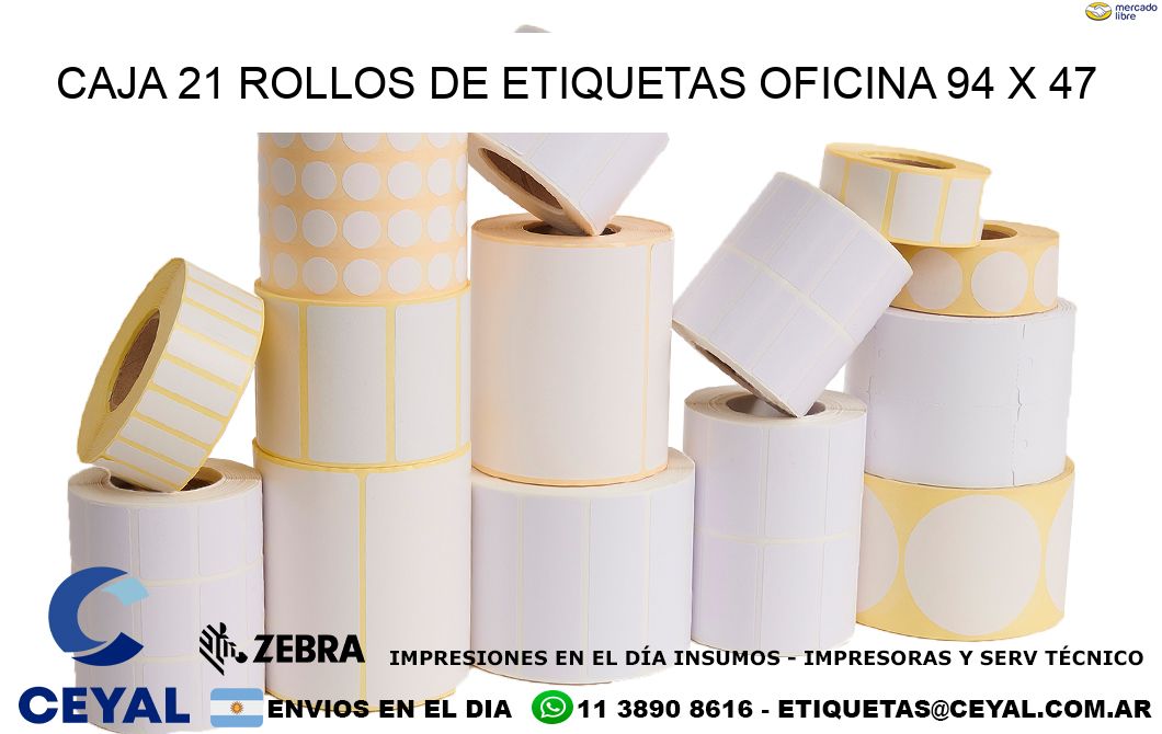 CAJA 21 ROLLOS DE ETIQUETAS OFICINA 94 x 47