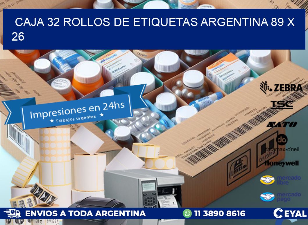 CAJA 32 ROLLOS DE ETIQUETAS ARGENTINA 89 x 26