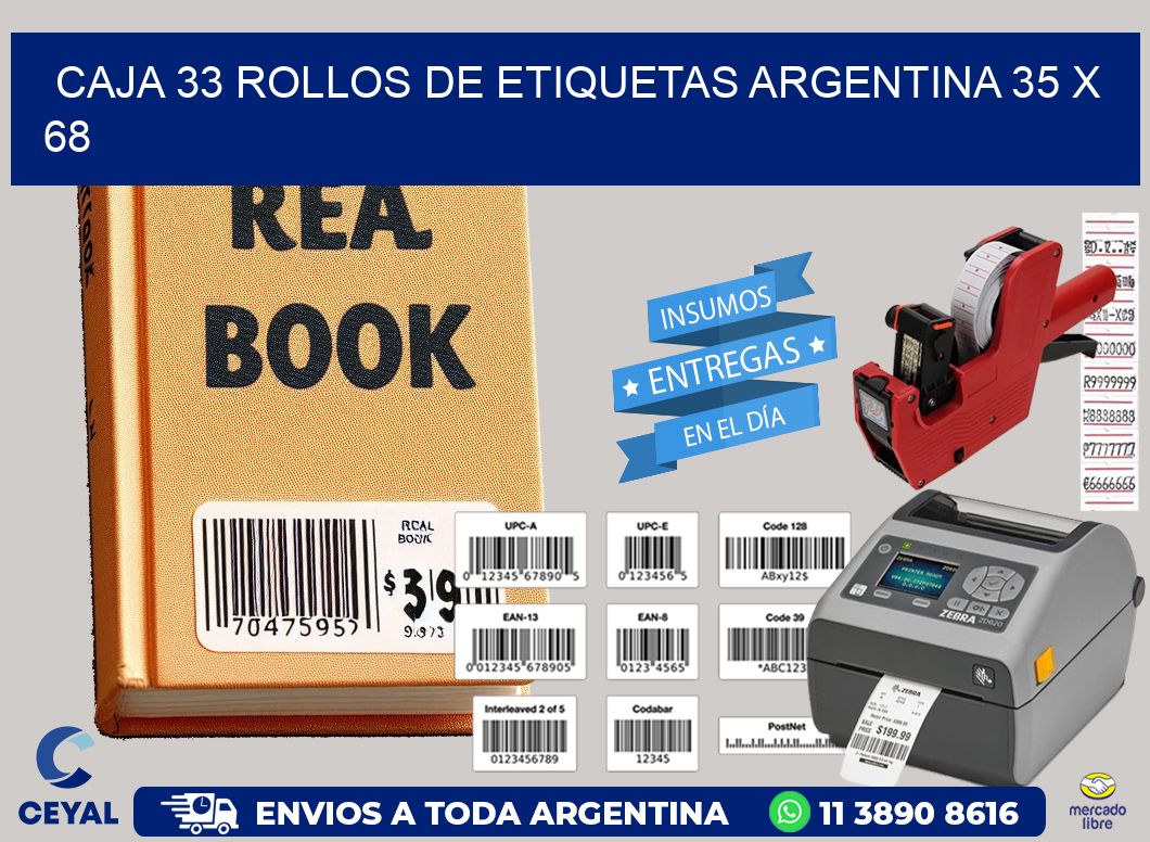 CAJA 33 ROLLOS DE ETIQUETAS ARGENTINA 35 x 68