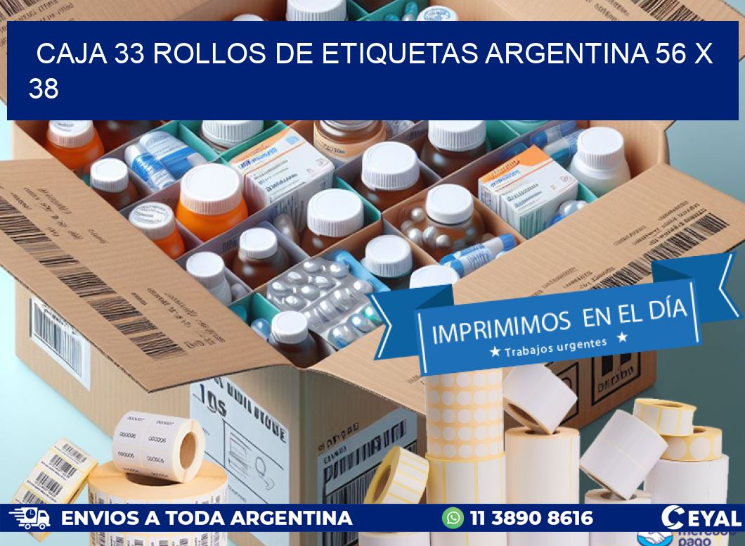 CAJA 33 ROLLOS DE ETIQUETAS ARGENTINA 56 x 38