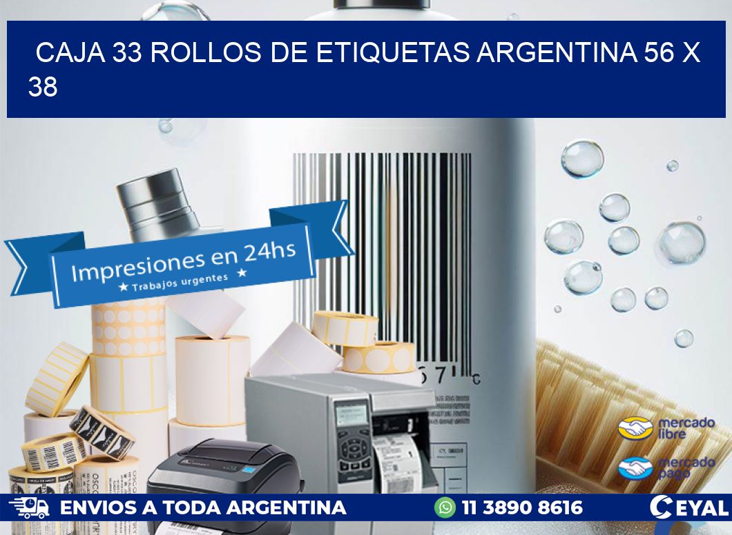 CAJA 33 ROLLOS DE ETIQUETAS ARGENTINA 56 x 38