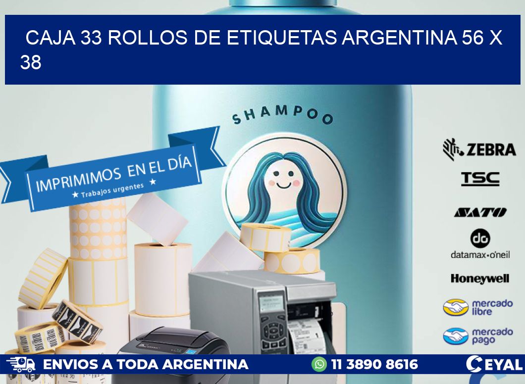 CAJA 33 ROLLOS DE ETIQUETAS ARGENTINA 56 x 38