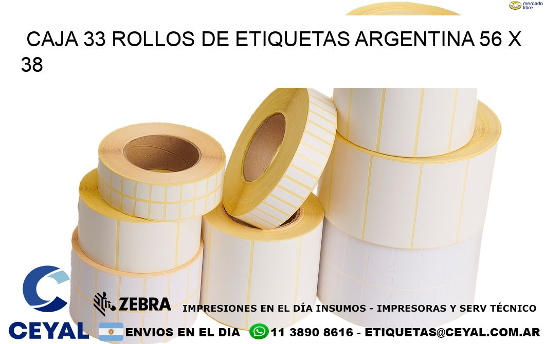 CAJA 33 ROLLOS DE ETIQUETAS ARGENTINA 56 x 38
