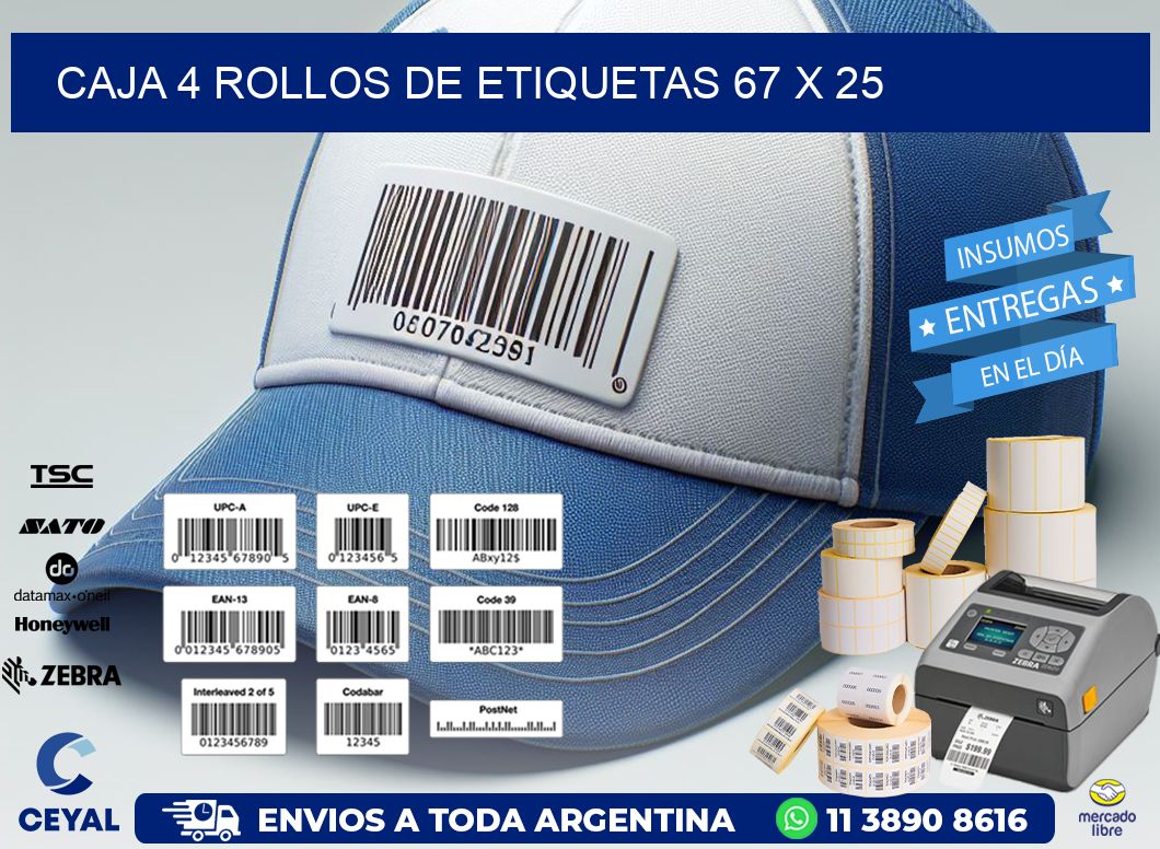 CAJA 4 ROLLOS DE ETIQUETAS 67 x 25