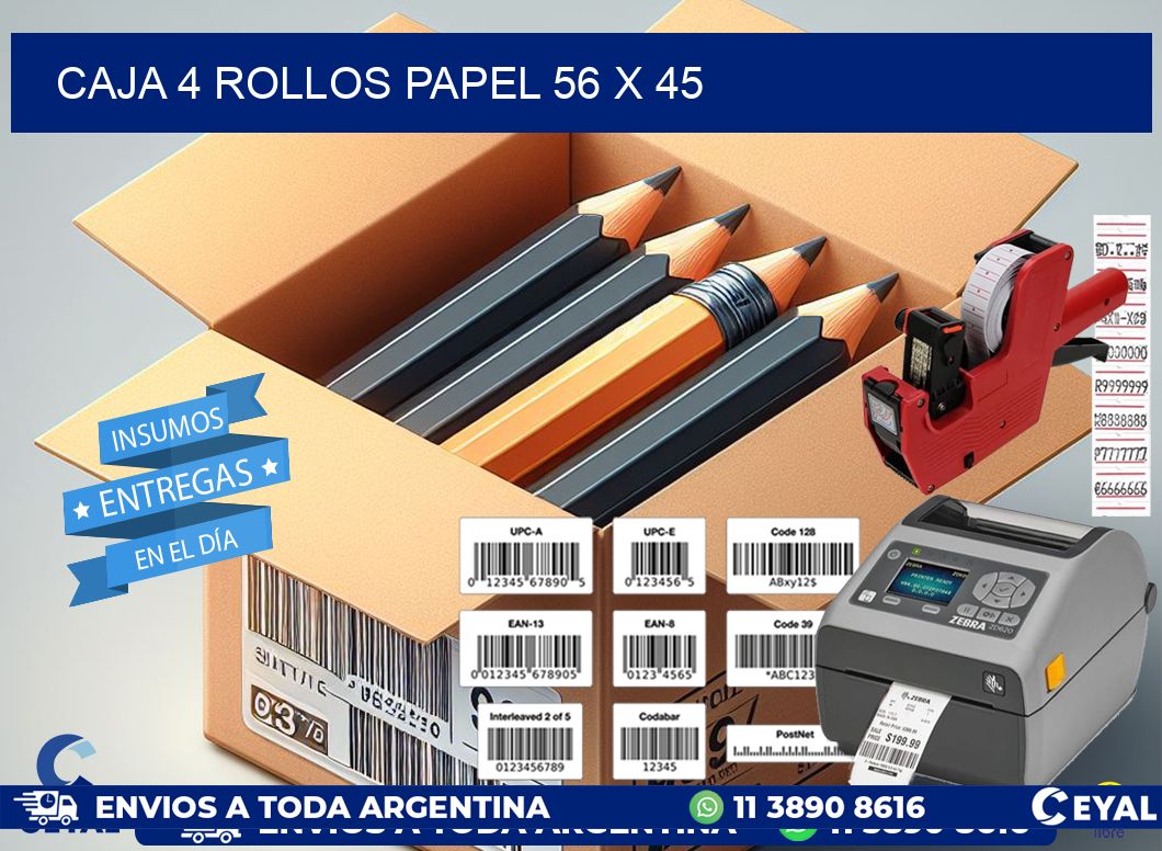 CAJA 4 ROLLOS PAPEL 56 x 45