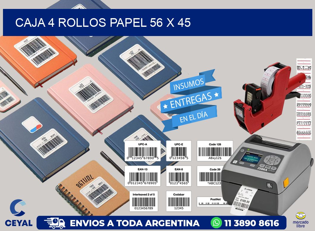 CAJA 4 ROLLOS PAPEL 56 x 45