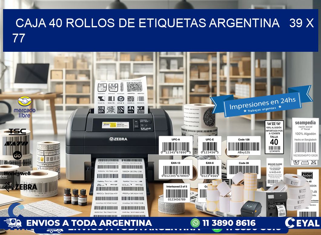 CAJA 40 ROLLOS DE ETIQUETAS ARGENTINA 39 x 77