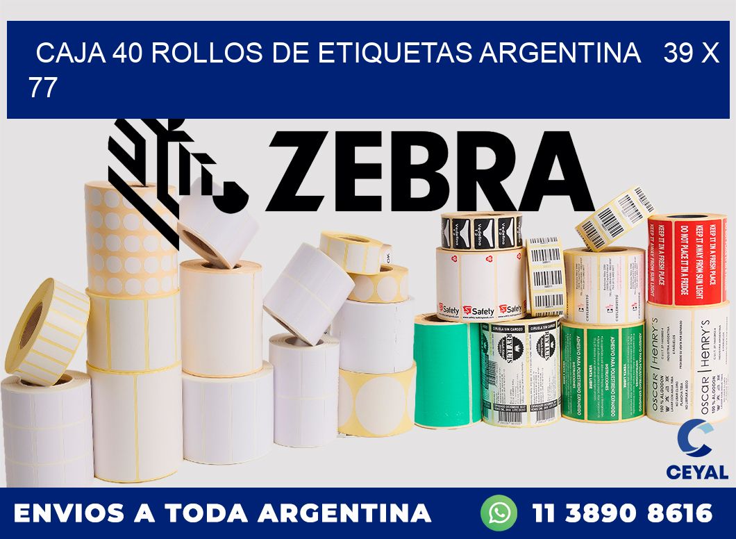 CAJA 40 ROLLOS DE ETIQUETAS ARGENTINA 39 x 77