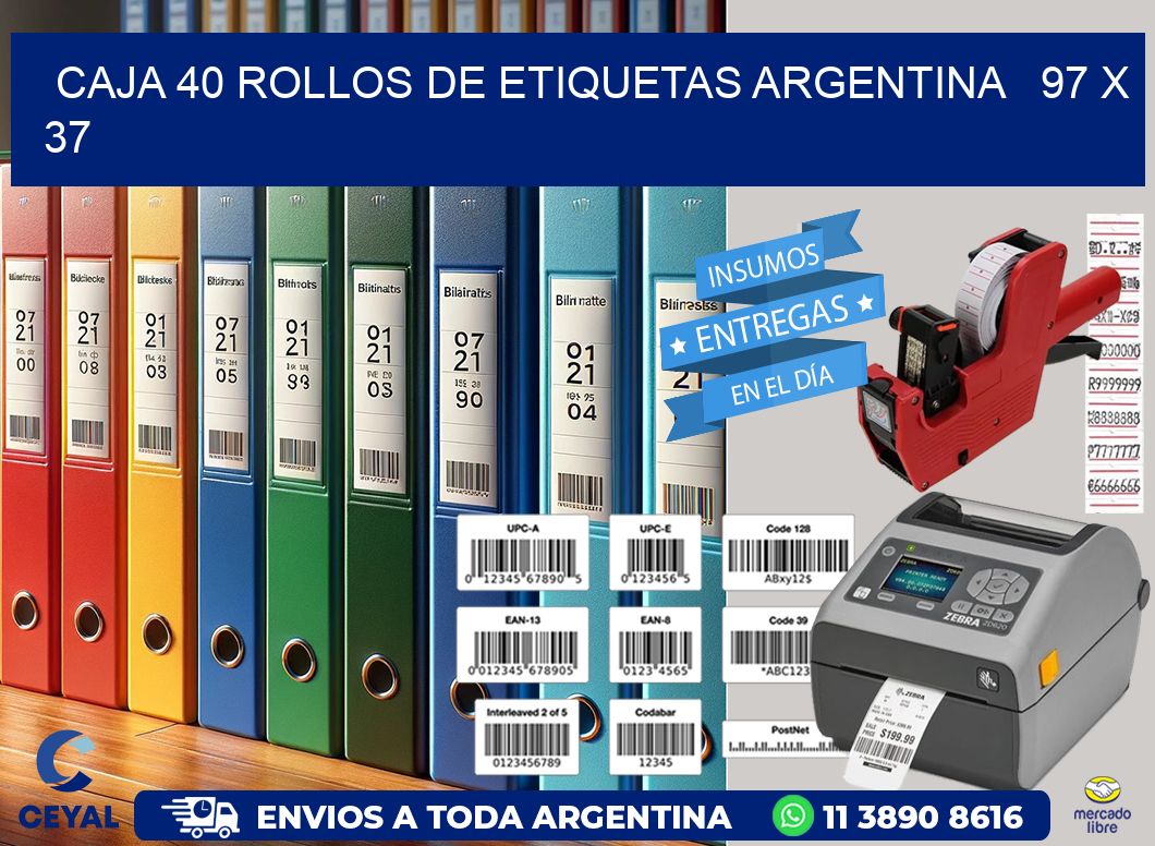 CAJA 40 ROLLOS DE ETIQUETAS ARGENTINA   97 x 37