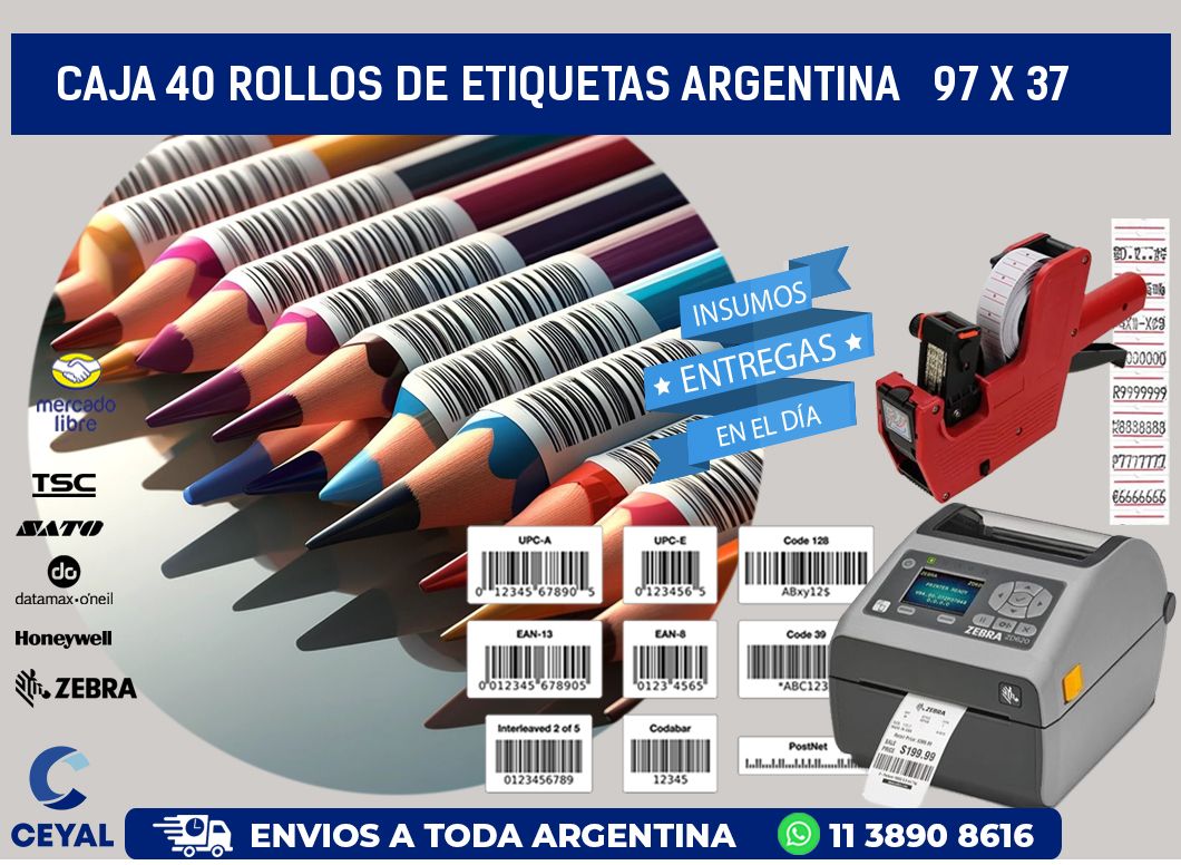 CAJA 40 ROLLOS DE ETIQUETAS ARGENTINA   97 x 37