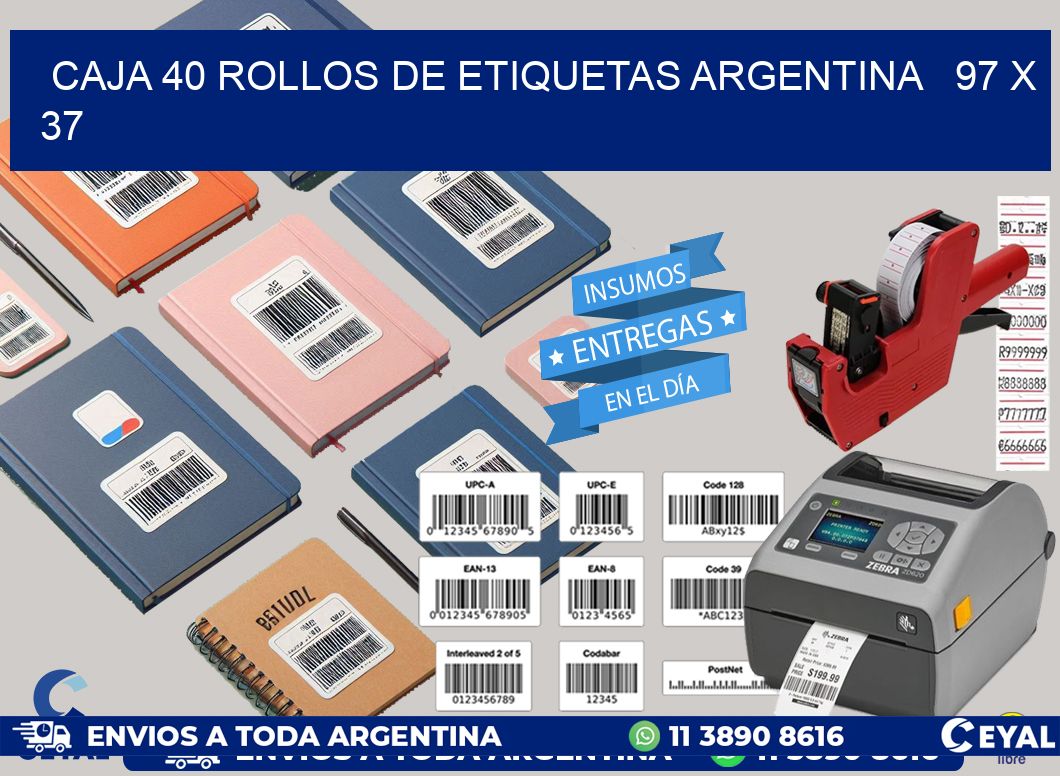 CAJA 40 ROLLOS DE ETIQUETAS ARGENTINA   97 x 37