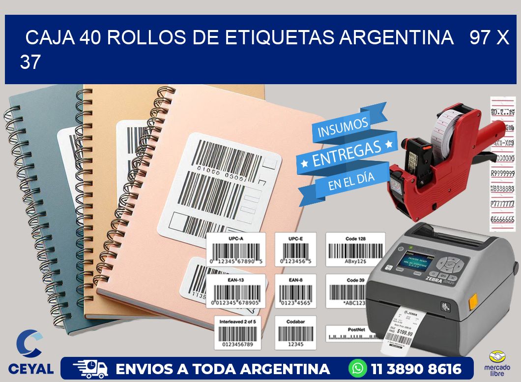 CAJA 40 ROLLOS DE ETIQUETAS ARGENTINA   97 x 37