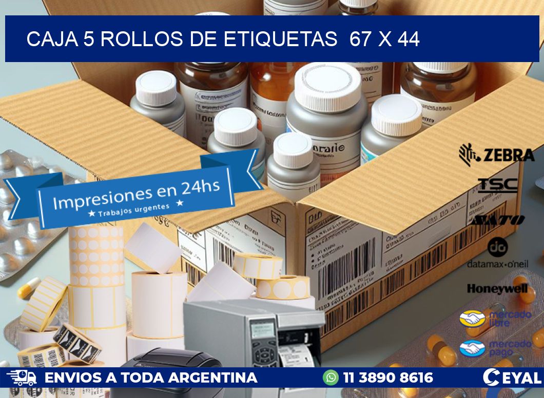CAJA 5 ROLLOS DE ETIQUETAS 67 x 44