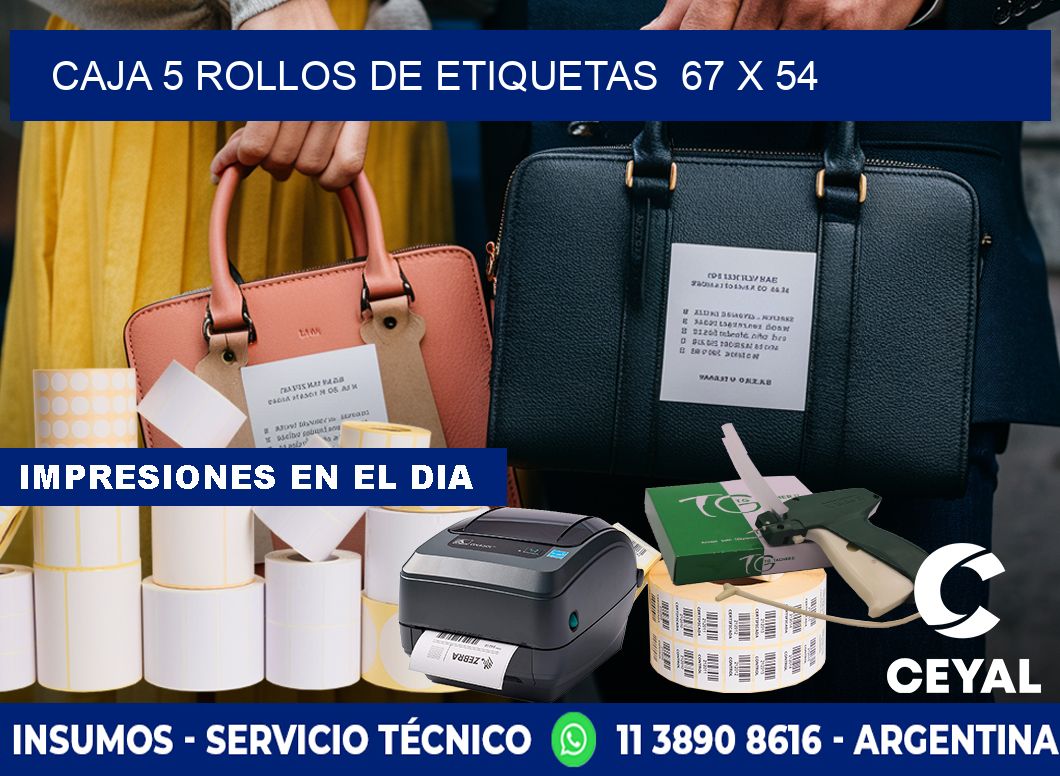 CAJA 5 ROLLOS DE ETIQUETAS 67 x 54