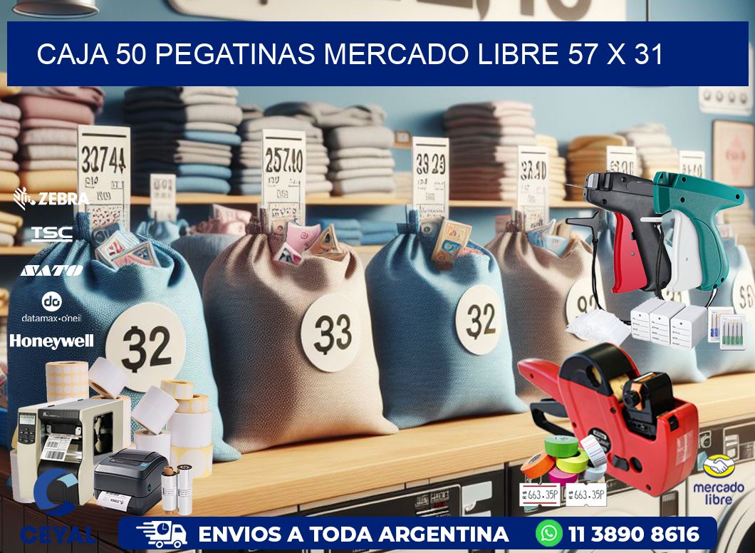 CAJA 50 PEGATINAS MERCADO LIBRE 57 x 31