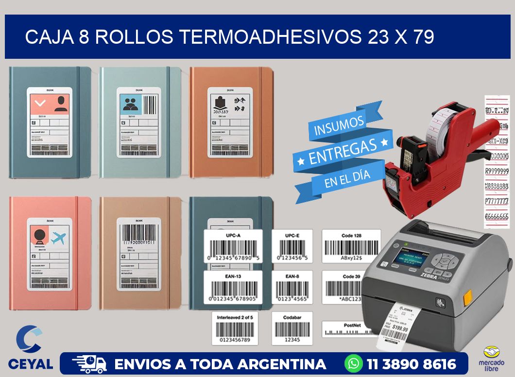 CAJA 8 ROLLOS TERMOADHESIVOS 23 x 79