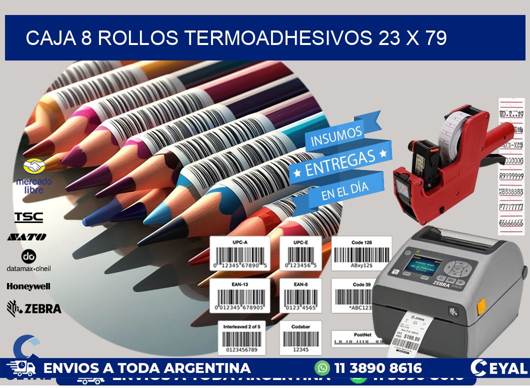 CAJA 8 ROLLOS TERMOADHESIVOS 23 x 79