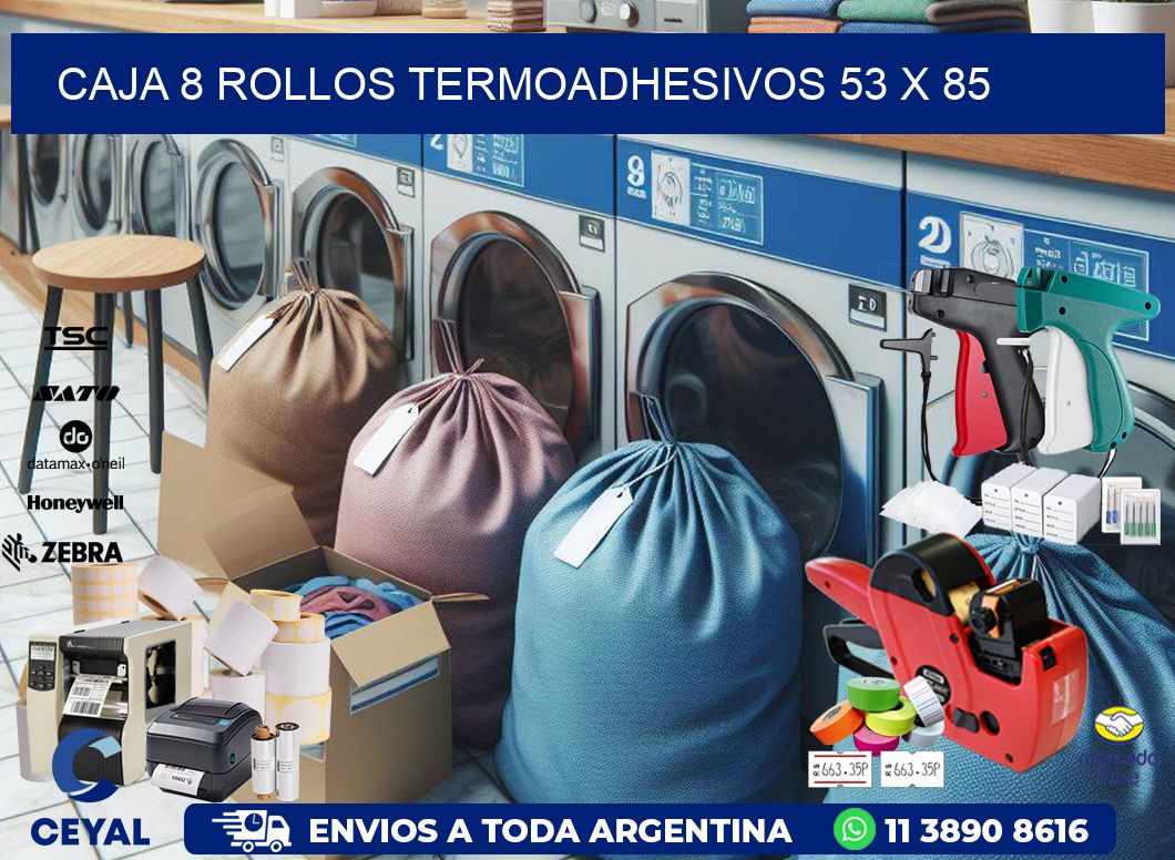 CAJA 8 ROLLOS TERMOADHESIVOS 53 x 85