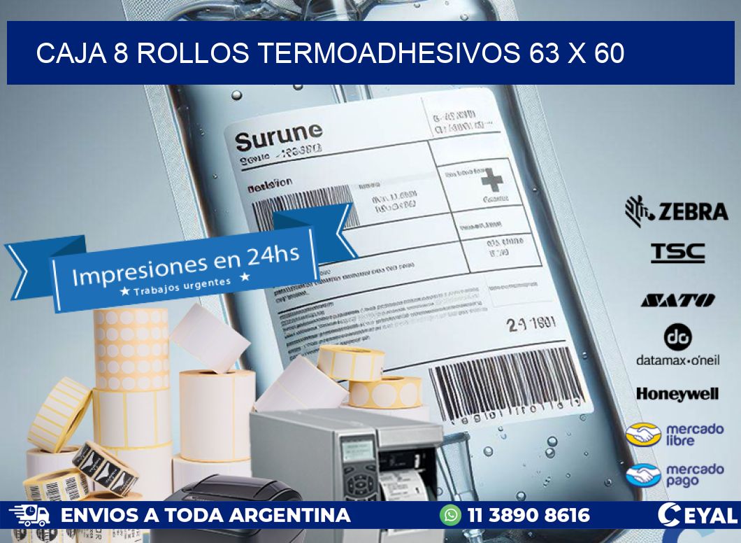 CAJA 8 ROLLOS TERMOADHESIVOS 63 x 60