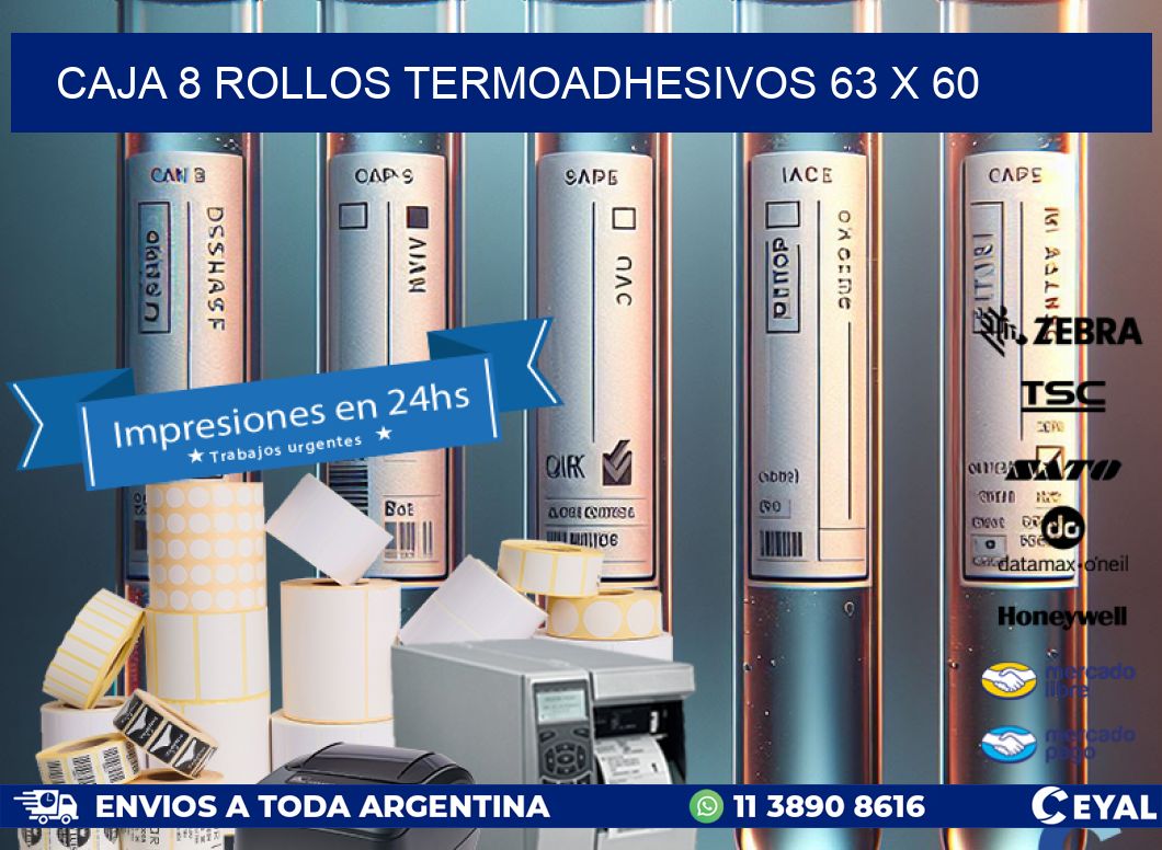 CAJA 8 ROLLOS TERMOADHESIVOS 63 x 60