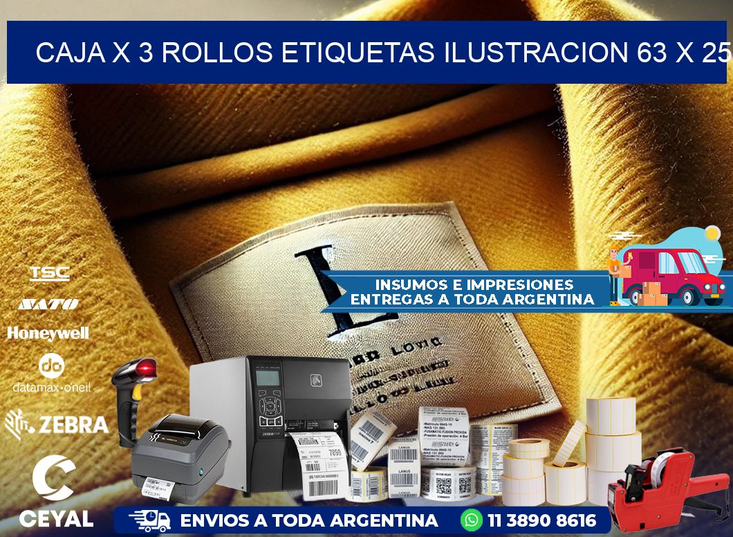 Caja X 3 Rollos Etiquetas Ilustracion 63 x 25