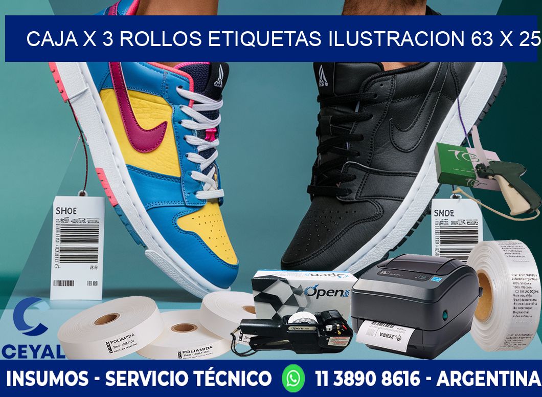 Caja X 3 Rollos Etiquetas Ilustracion 63 x 25