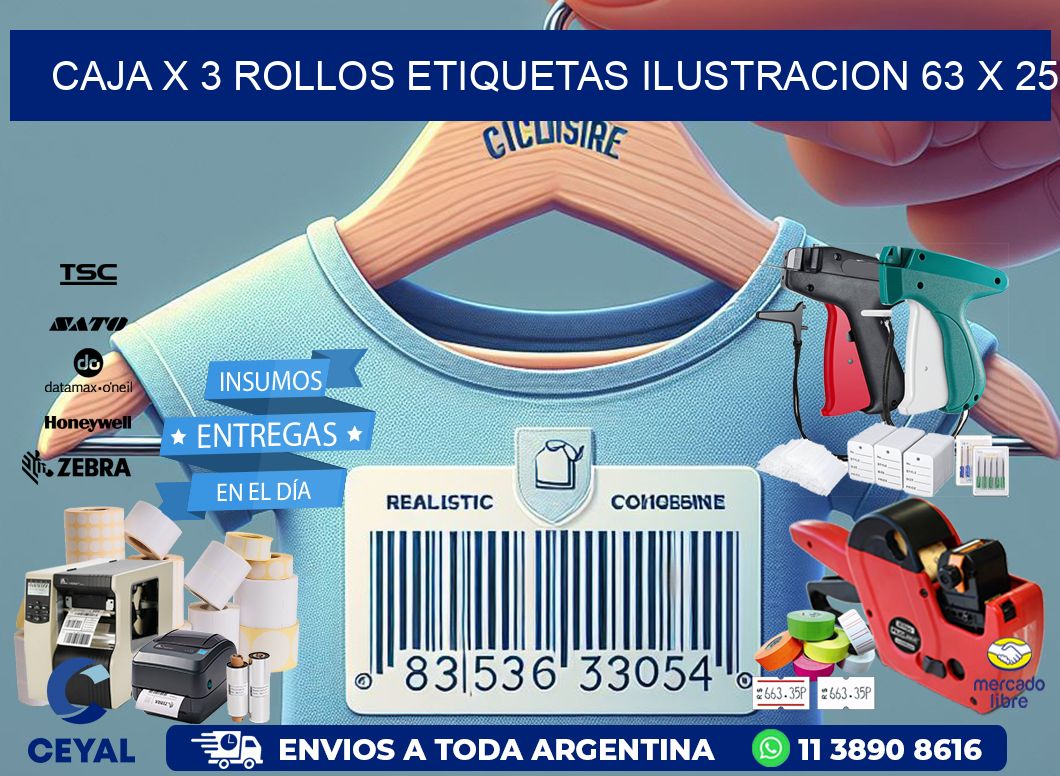 Caja X 3 Rollos Etiquetas Ilustracion 63 x 25