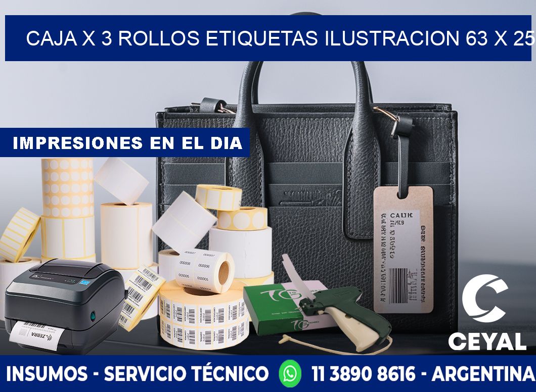 Caja X 3 Rollos Etiquetas Ilustracion 63 x 25