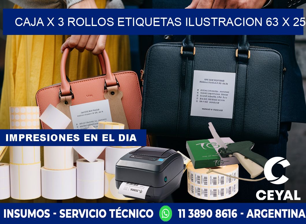 Caja X 3 Rollos Etiquetas Ilustracion 63 x 25