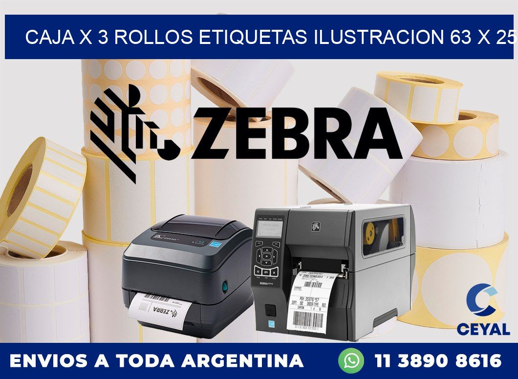Caja X 3 Rollos Etiquetas Ilustracion 63 x 25