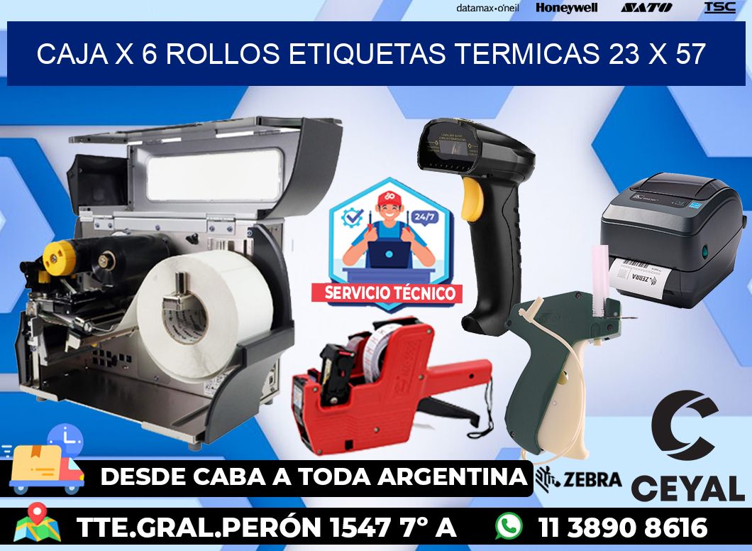 Caja X 6 Rollos Etiquetas termicas 23 x 57