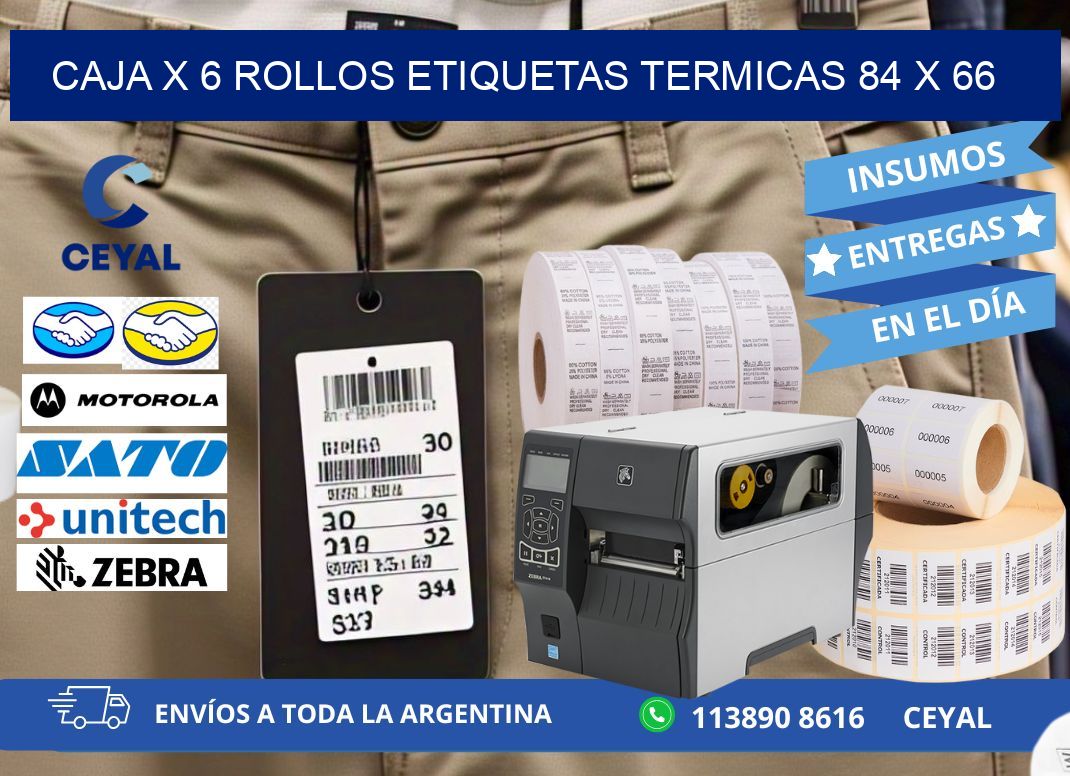 Caja X 6 Rollos Etiquetas termicas 84 x 66