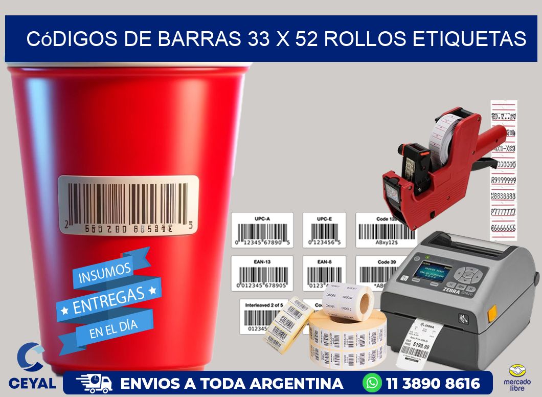 Códigos de Barras 33 x 52 ROLLOS ETIQUETAS